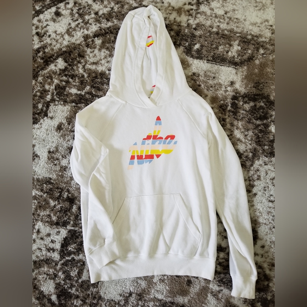White Nike Hoodie with Colorful Graphic